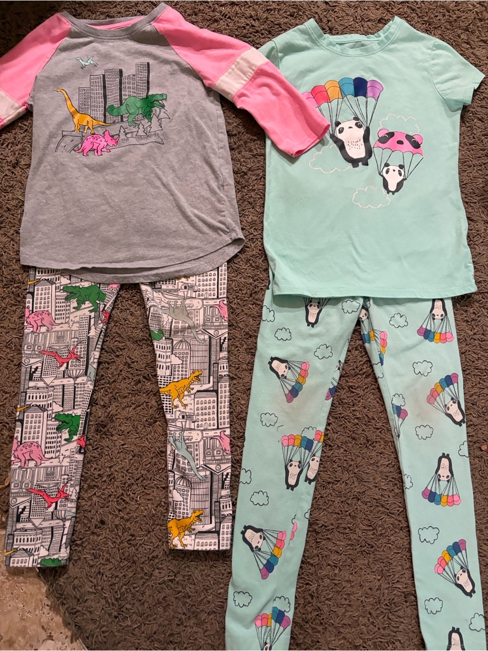 Cat & Jack Mint Panda Parachute and Gray Dino Pajama Two-Pack with Pink Accents